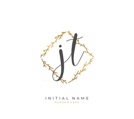 Handwritten initial letter J T JT for identity and logo. Vector logo template with handwriting and signature style.
