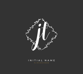 Handwritten initial letter J T JT for identity and logo. Vector logo template with handwriting and signature style.