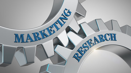 Marketing research concept. Words marketing research written on gear wheels.