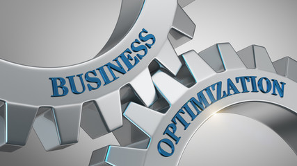 Business optimization concept. Words business optimization written on gear wheels.