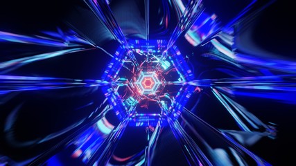 Abstract colorful neon VJ tunnel. Future, speed, big data background. 3D rendering.