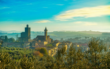 Vinci, Leonardo birthplace, village skyline and olive trees. Florence, Tuscany Italy