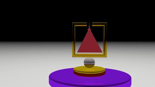 Pendulum back and forth movement of pyramid on a glassy colorful background