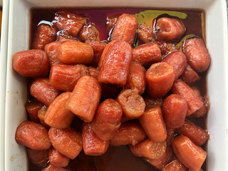 Boiled banana in syrup for sale in Thai market.