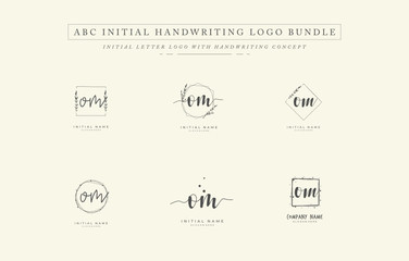 Initial letter O M OM bundle for identity and logo. Vector logo template with handwriting and signature style.