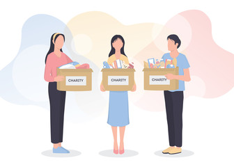Charity concept. People donate stuff to help poor people.