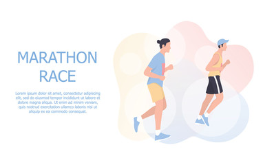Marathon poster design concept. People run a marathon, jogging man and woman.