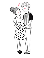 Happy family. Man hugs a pregnant woman.