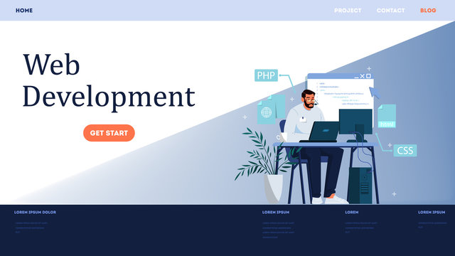 Website development horizontal banner. Web page programming