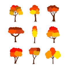 cute cartoon autumn fall trees collection