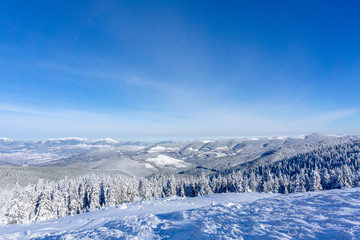 Carpathian mountain. Majestic winter landscape. Christmas time. Ukraine, Europe