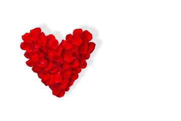 Plakat Heart made from red rose petals isolated on white background .