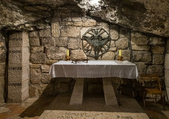 The interior of the cave of Holy Babies under the Chapel of Saint Catherine in Bethlehem in Palestine