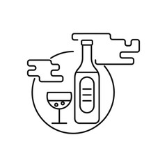 Liquor bottle and glass icon. Outline thin line icon. Isolated on white background.