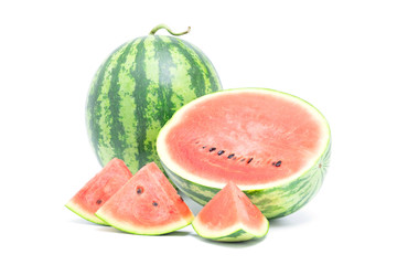watermelon ripe cut half and slice isolated on white background  
