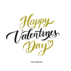Happy Valentines Day  background with lettering. Holiday card illustration on white background.