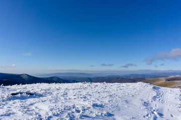 Panoramic view in winter carpathians. Borzhava ridge. Ukraine