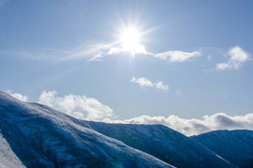 Panoramic view in winter carpathians. Borzhava ridge. Ukraine