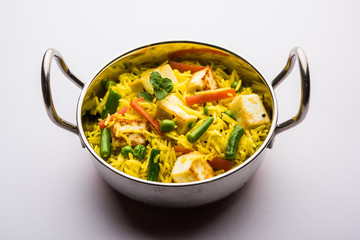 Vegetarian paneer biryani Or Panir Pulav, popular indian food