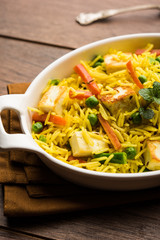 Vegetarian paneer biryani Or Panir Pulav, popular indian food