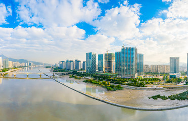 Urban scenery on both sides of minjiang river, fuzhou city, fujian province, China