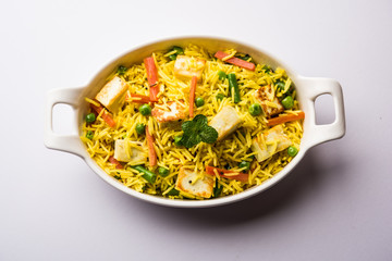 Vegetarian paneer biryani Or Panir Pulav, popular indian food