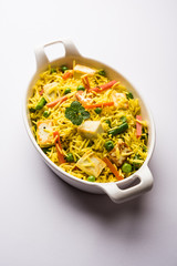 Vegetarian paneer biryani Or Panir Pulav, popular indian food