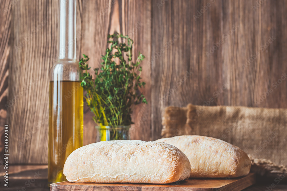 Canvas Prints Ciabatta with olive oil