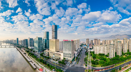 Obraz premium Urban scenery on both sides of minjiang river, fuzhou city, fujian province, China