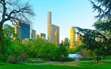 Central park New York, great design for any purposes. Midtown Manhattan, USA. View with Skyline of...