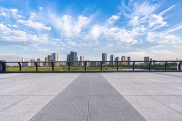 empty floor with city skyline