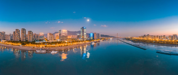 Fototapeta na wymiar Urban night view of CBD of strait financial street and CBD of jiangnan district, fuzhou city, fujian province, China
