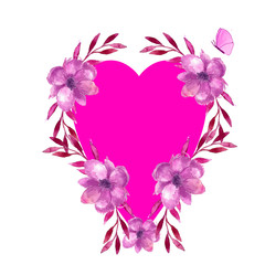 Postcards for greetings with pink flowers with decor on a white background