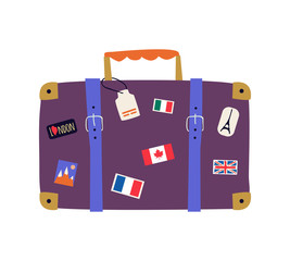 Vector travel and trip concept flat design of suitcase isolated on white background. Tourism illustration with luggage