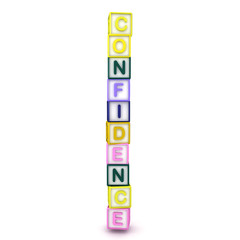 3D Stack of letters saying CONFIDENCE