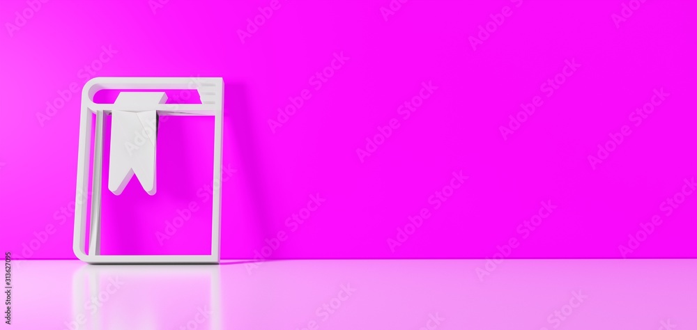 Poster 3d rendering of white symbol of agenda icon leaning on color wall with floor reflection with empty s