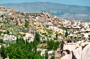 Naklejka premium View of Uchisar from Pigeon Valley in Cappadocia, Turkey