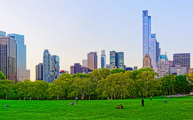 Fototapeta premium Central park South New York, great design for any purposes. Midtown Manhattan, USA. View with Skyline of Skyscrapers architecture in NYC. Nature background. Urban cityscape. NY, US
