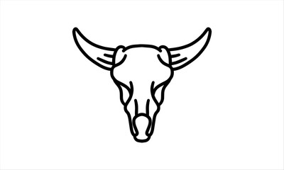 Cow skull hand drawn from the front. Line art vector illustration