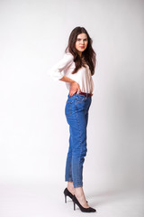 Portrait full body of young beautiful brunette model