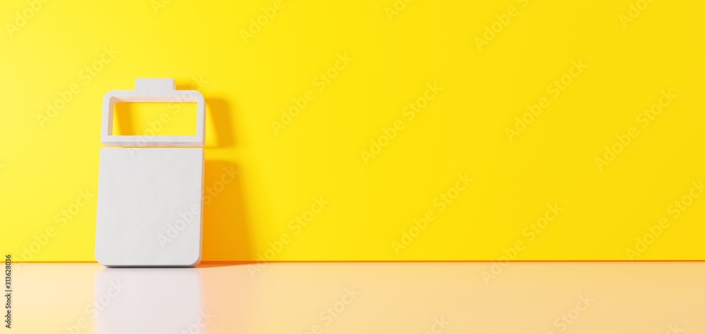 Aufkleber 3d rendering of white vertical symbol of two third charged battery icon leaning on color wall with f