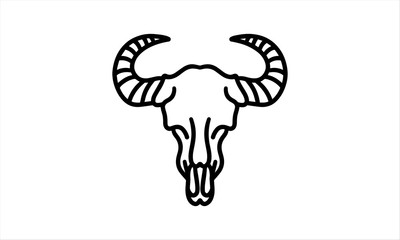 Buffalo Skull Circular Horn hand drawn from the front. Line art vector illustration