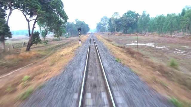 Train running on track on a railway or railroad 
