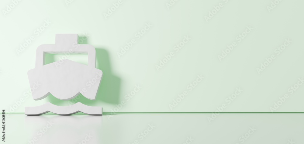 Poster 3d rendering of white symbol of boat icon leaning on color wall with floor reflection with empty spa