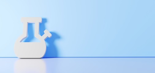 3D rendering of white symbol of bong icon leaning on color wall with floor reflection with empty space on right side