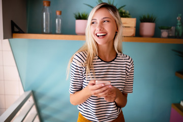 Portrait of beautiful young happy woman smiling and having fun