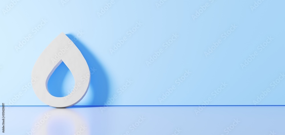 Poster 3d rendering of white symbol of flame icon leaning on color wall with floor reflection with empty sp