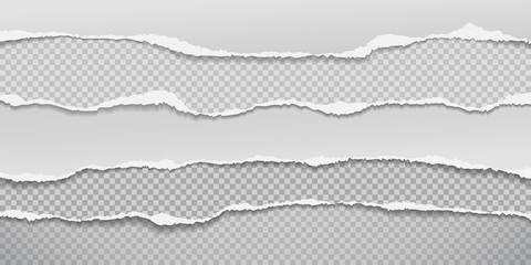 Pieces of torn horizontal white paper pieces with soft shadow are on squared background for text. Vector illustration