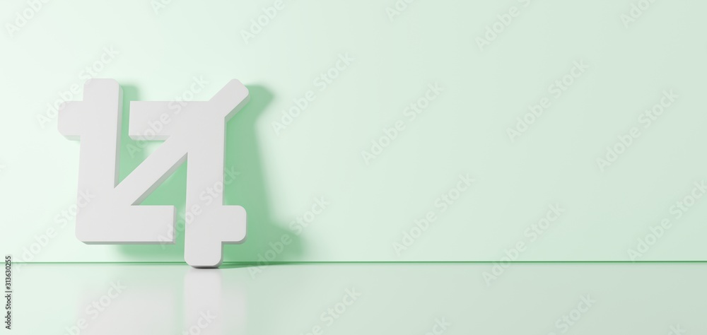 Poster 3d rendering of white symbol of crop icon leaning on color wall with floor reflection with empty spa