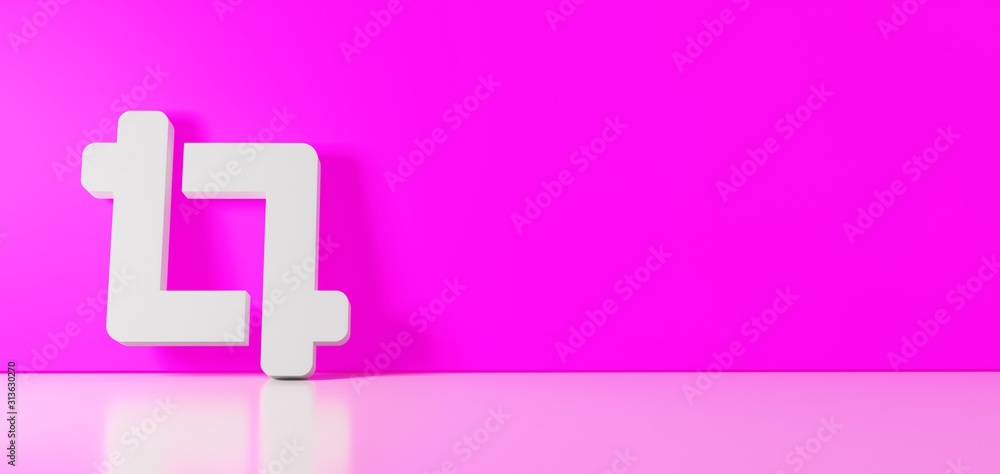 Poster 3d rendering of white symbol of crop alt icon leaning on color wall with floor reflection with empty
